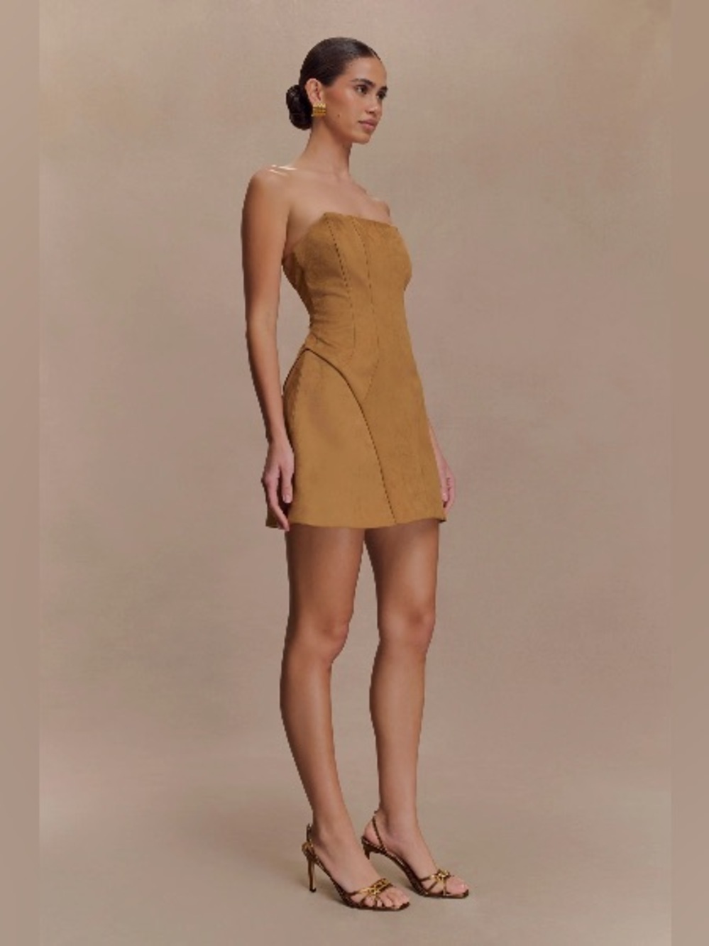 Meshki Andy Faux Suede Mini Dress - Camel - Picture 6 of 10
